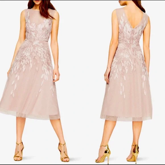 BCBGMaxAzria | Dresses | Bcbgmaxazria Pink Floral Embroidery Tulle Midi  Dress | Poshmark